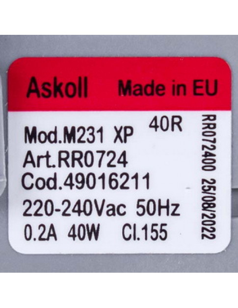 Помпа (насос) для пральної машини Bosch 00144487 Askoll (в зборі) 40 Вт M231XP (контакти роздільні ззаду)