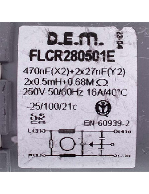 Сетевой фильтр для стиральной машины Bosch \ Bauknecht \ Whirlpool 00171254 D.E.M. FLCR280501E, 0.47 мкФ / 0.5 мГн Сетевой фильтр для стиральной машины Bosch \ Bauknecht \ Whirlpool 00171254 D.E.M. FLCR280501E, 0.47 мкФ / 0.5 мГн