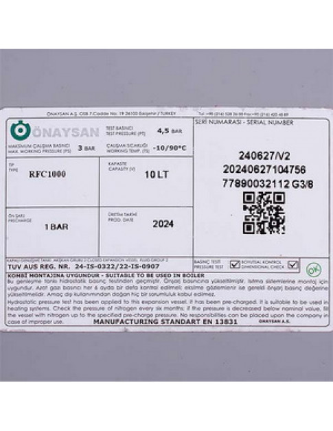 Розширювальний бак Onaysan 10 л 3/8&apos&apos для котла Protherm Пантера/Гепард/Рись Condens, Скат v.14 0020097328