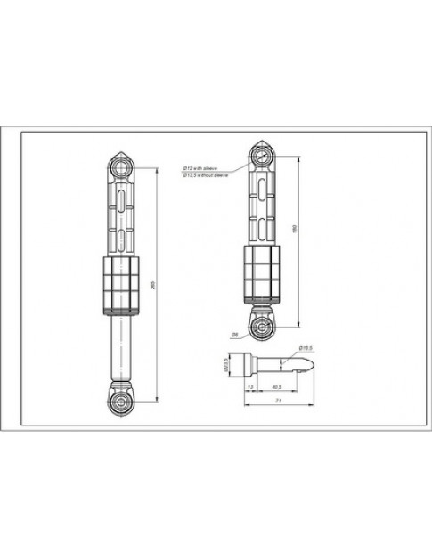 Амортизатор бака для пральної машини Bosch 00673541 ANSA (з дюбелем) 80N L=180-265mm D отворів=8/12mm