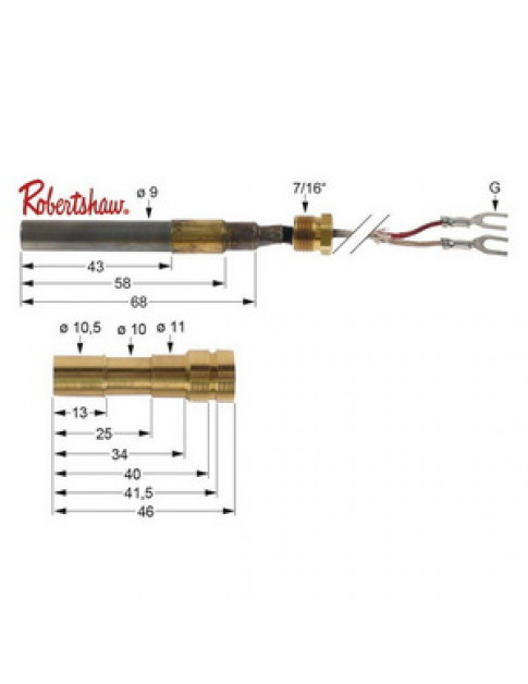 Термоелемент (термопара) для газового обладнання Robertshaw 103241 PG9