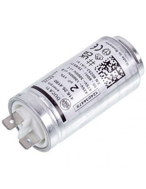 Пусковий конденсатор для сушильної машини Electrolux 1250020813 DUCATI 2uF 425V 58x30mm (2 клеми)