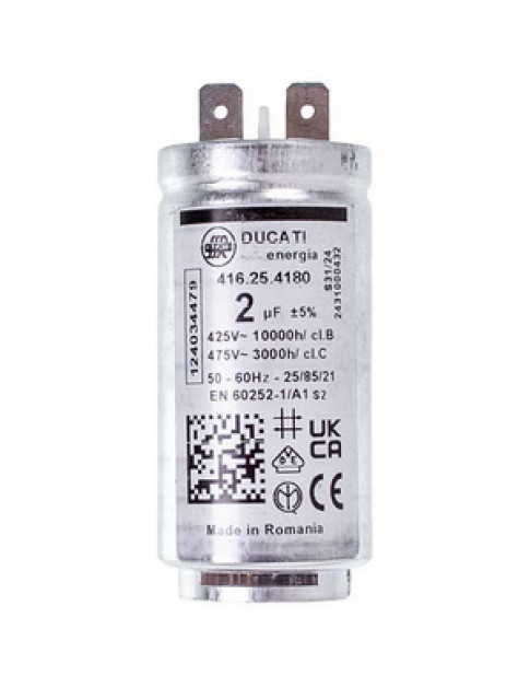 Пусковий конденсатор для сушильної машини Electrolux 1250020813 DUCATI 2uF 425V 58x30mm (2 клеми)