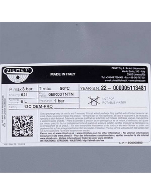 Розширювальний бак Zilmet 6 л 3/8&apos&apos для газового котла Vaillant, Protherm, Bosch, Italtherm 13C0000600