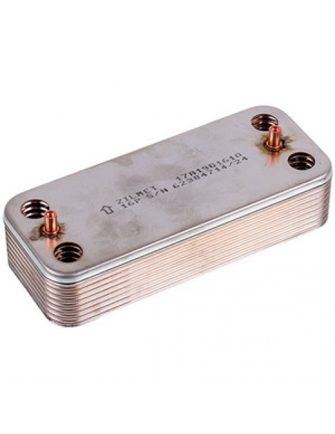 Теплообмінник пластинчастий ГВП Zilmet (16 пластин) для газового котла Sime 17A1901610 Теплообмінник пластинчастий ГВП Zilmet (16 пластин) для газового котла Sime 17A1901610