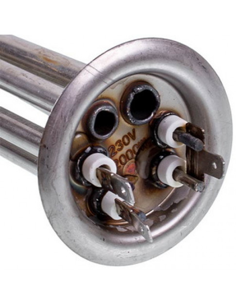 Тен для бойлера 34013090000 2000W (нержавійка) L=300mm фланець 63mm, 2 трубки під датчик анод M4