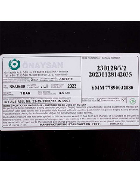 Розширювальний бак Onaysan 7 л 3/8&apos&apos для газового котла Ferroli 39804890