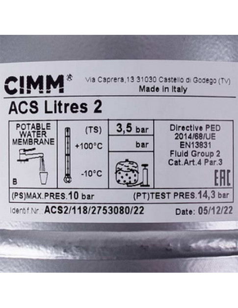 Розширювальний бак Cimm 2 л 1/2&apos&apos для бойлера газового котла Ferroli Divatop, New Elite, Beretta Boile 39818200