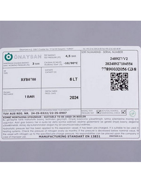 Розширювальний бак Onaysan RP 6 л 3/8&apos&apos для газового котла Ferroli Domiproject, Divatech, FEReasy 39819570