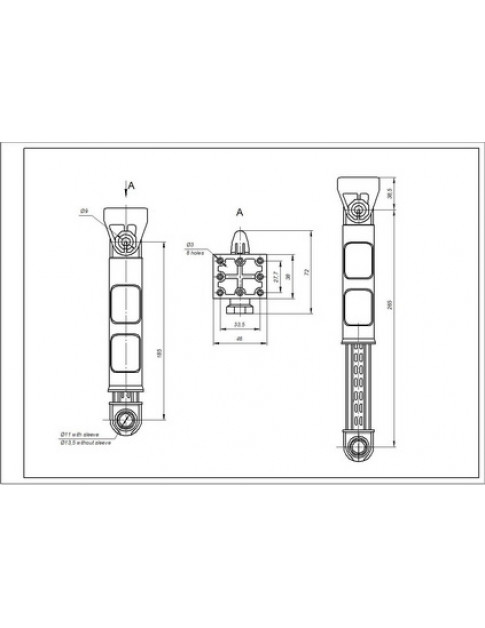 Амортизатор бака для пральної машини Candy 41017168 120N L=185-265mm D отвору=11mm