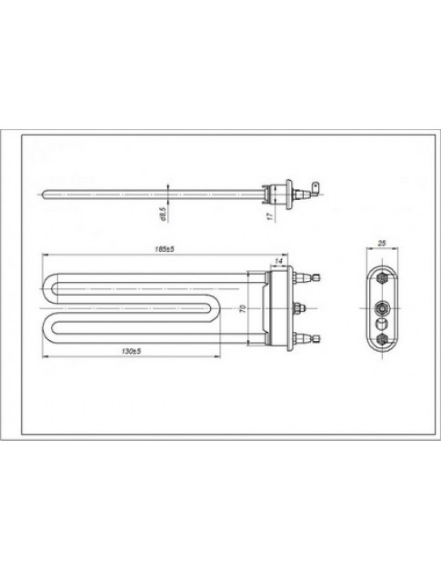 Тен для пральної машини Whirlpool 480111101171 TPO 185-LB-1900 Thermowatt L=185mm 1900W