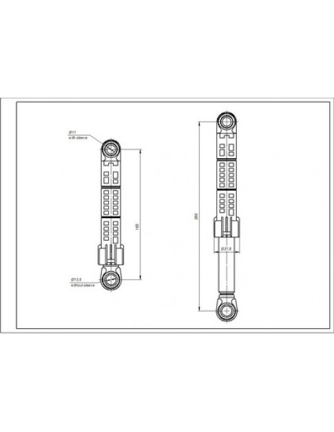 Амортизатор бака для пральної машини LG 4901ER2001C ANSA 120N L=165-260mm D отворів=11mm
