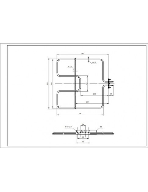 Тен нижній для духовки Ardo 524012200 1600W 230V B=345mm L=360mm