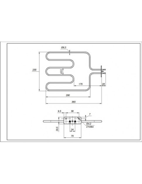Тен нижній 562900007 1100W 230V B=250mm L=360mm для духовки Beko