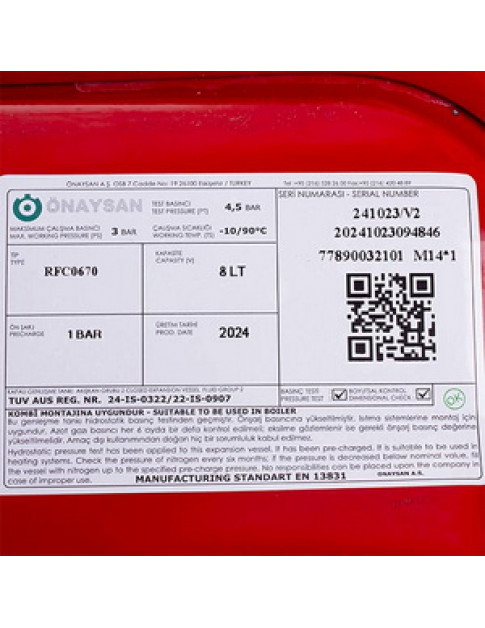 Розширювальний бак Onaysan 8 л для конденсаційного котла Baxi Prime HT, Westen Novadens Boyler 5662620 Розширювальний бак Onaysan 8 л для конденсаційного котла Baxi Prime HT, Westen Novadens Boyler 5662620