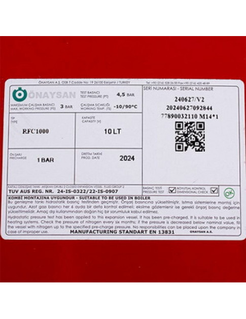 Розширювальний бак Onaysan 10 л для конденсаційного котла Baxi Prime HT, Westen Novadens Boyler 5662620