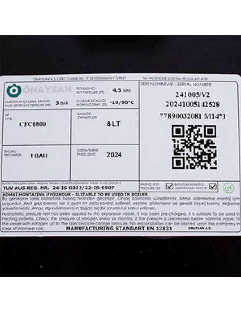 Розширювальний бак Onaysan 8 л M14x1 для газового котла Baxi Eco, Luna, Main, Westen Quasar, Pulsar 5663880