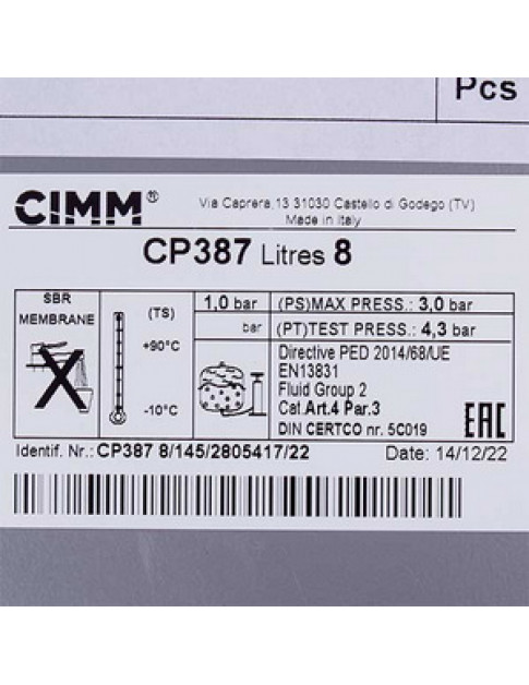 Розширювальний бак Cimm 8 л M14x1 для газового котла Baxi Eco, Luna, Main, Westen Quasar, Pulsar 5663880