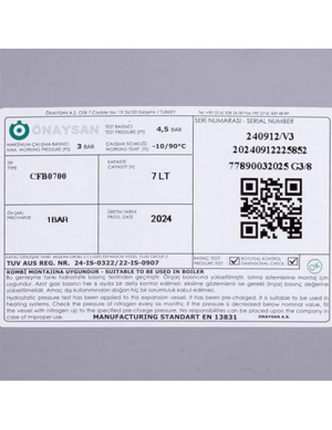 Розширювальний бак Onaysan CFB0700 7 л 3/8