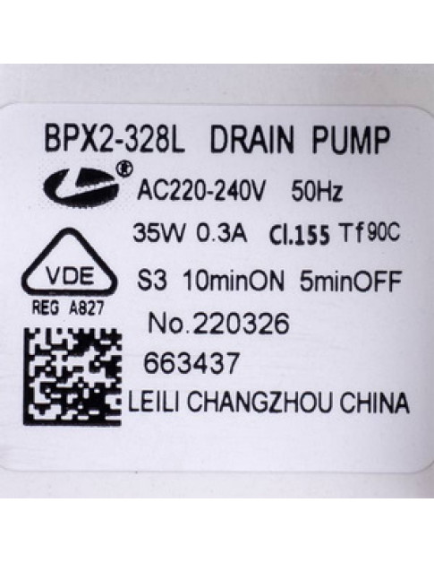Помпа (насос) для пральної машини Gorenje 663437 LEILI BPX2-328L 230 В 35 Вт (контакти спарені ззаду, на 3 саморізи)