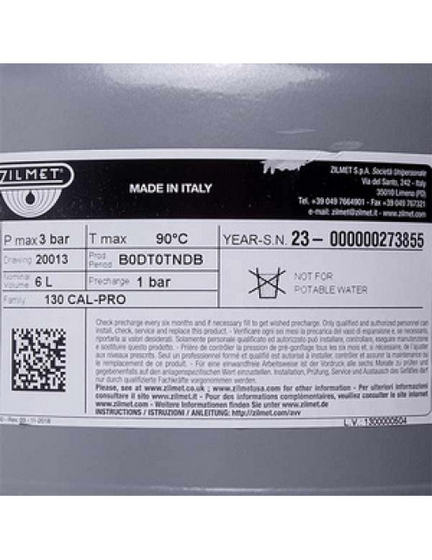 Розширювальний бак Zilmet 6 л 1/2&apos&apos для газового котла Fondital Panarea/Victoria, Nova Florida Vela Compa 6VASOESP20