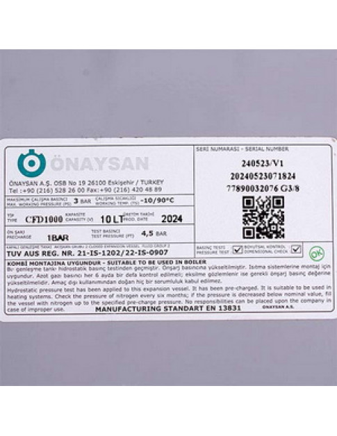 Розширювальний бак Onaysan 10 л 3/8&apos&apos для газового котла Viessmann Vitopend 100-W A1HB, A1JB 30-34 кВт 7855131