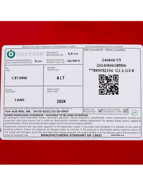 Розширювальний бак Onaysan 8 л 1/2&apos&apos для газового котла Bosch Gas 4000, Eurostar, Buderus U022, U024 87154071540