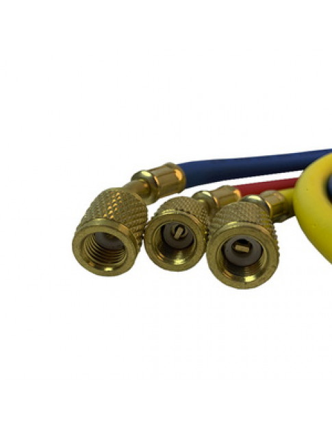 Набор заправочных шлангов B336-S (3 шт.x900мм 1/4''-1/4'' SAE) для фреона R-22 R-134 R-502 Набор заправочных шлангов B336-S (3 шт.x900мм 1/4''-1/4'' SAE) для фреона R-22 R-134 R-502