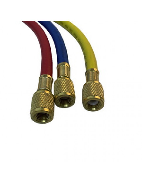 Набор заправных шлангов B360-S (3 шт.x1500mm 1/4''-1/4'' SAE) для фреона R-22 R-134 R-502 Набор заправных шлангов B360-S (3 шт.x1500mm 1/4''-1/4'' SAE) для фреона R-22 R-134 R-502