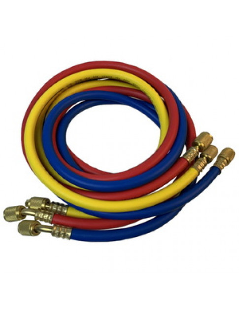 Набор заправных шлангов B372-S (3 шт.x1800mm 1/4''-1/4'' SAE) для фреона R-22 R-134 R-502 Набор заправных шлангов B372-S (3 шт.x1800mm 1/4''-1/4'' SAE) для фреона R-22 R-134 R-502