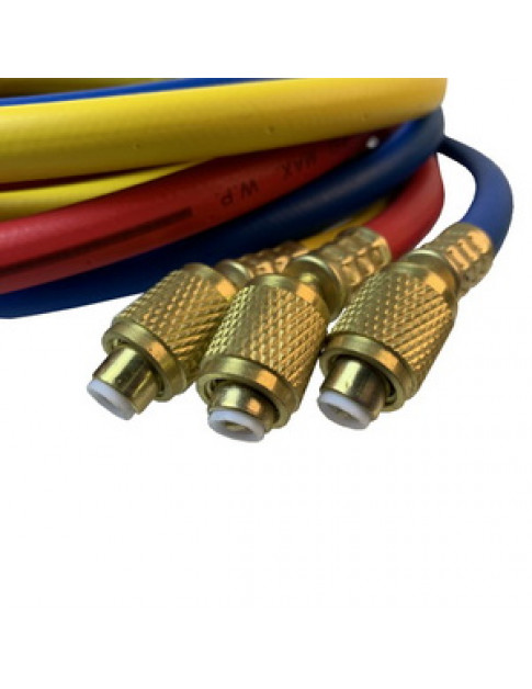 Набор заправных шлангов B372-S (3 шт.x1800mm 1/4''-1/4'' SAE) для фреона R-22 R-134 R-502 Набор заправных шлангов B372-S (3 шт.x1800mm 1/4''-1/4'' SAE) для фреона R-22 R-134 R-502