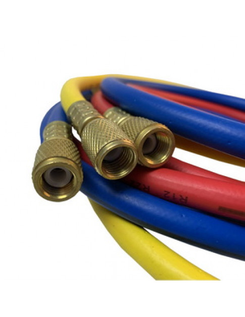 Набор заправных шлангов B372-S (3 шт.x1800mm 1/4''-1/4'' SAE) для фреона R-22 R-134 R-502 Набор заправных шлангов B372-S (3 шт.x1800mm 1/4''-1/4'' SAE) для фреона R-22 R-134 R-502