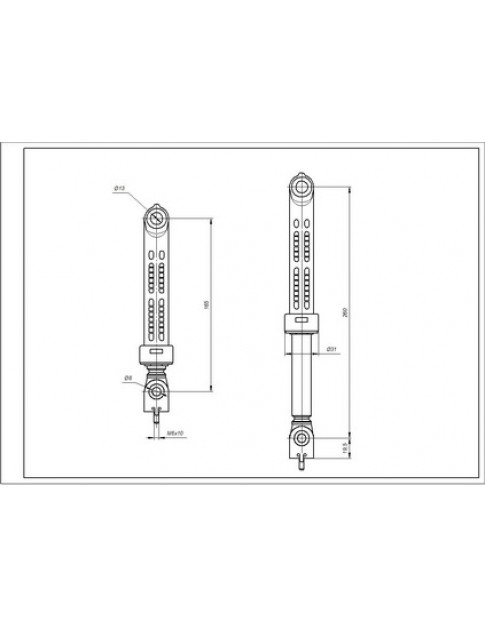 Амортизатор бака для пральної машини Indesit SUSPA C00140744 100N L=165-250mm D отвору=13mm