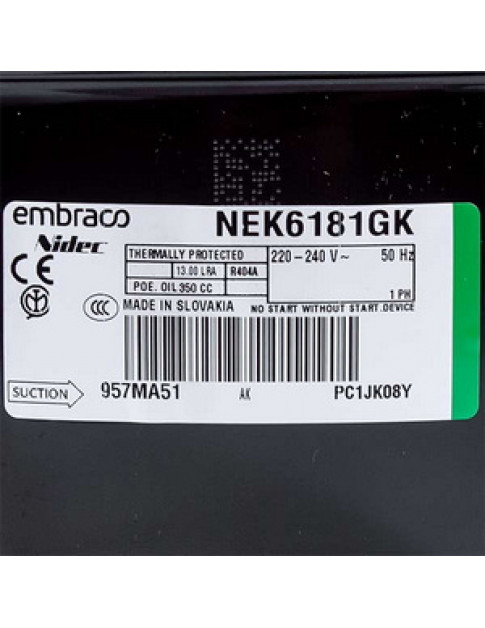Компресор для холодильника EMBRACO ASPERA NEK6181GK R404 599W Компресор для холодильника EMBRACO ASPERA NEK6181GK R404 599W