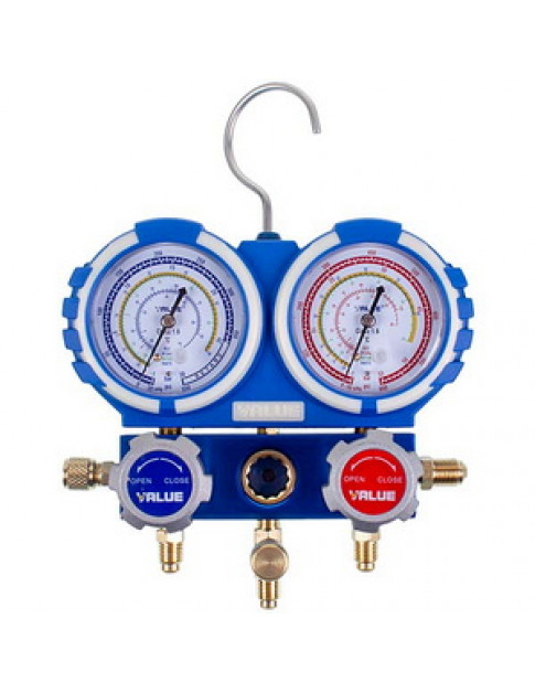 Манометрический коллектор 2-вентильный VALUE VMG-2 R410А-B + шланги 3шт (R410 R407 R22 R134)