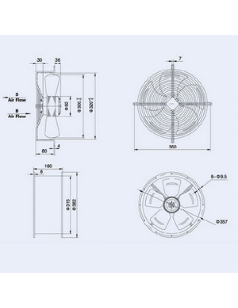 Осьовий вентилятор Weiguang YWF4E-300S-92/35-G 220V 1380rpm 1664 м3/год