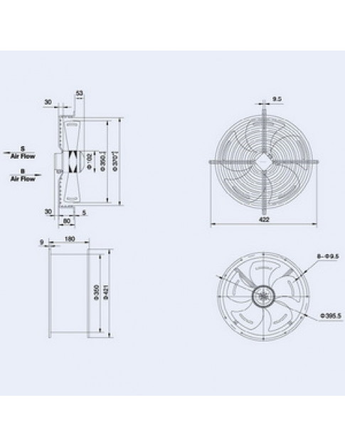 Осеевой вентилятор Weiguang YWF4E-350-S-102/34-G 220V 1380rpm 2270 м3/час