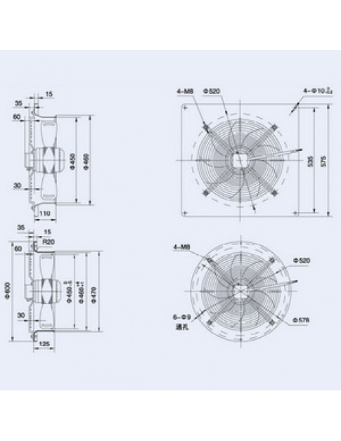 Осьовий вентилятор Weiguang YWF4E-450S-102/60-G 220V 1350rpm 4620 м3/год