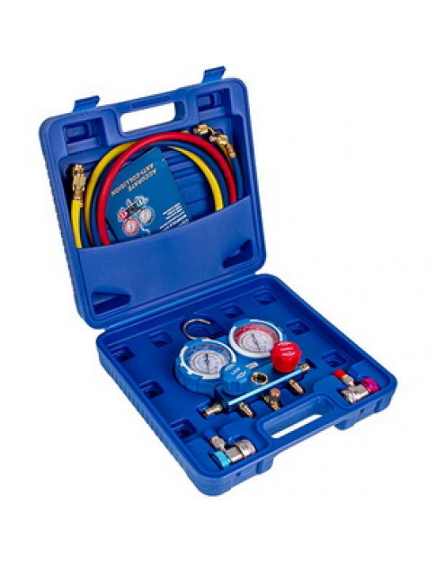 Манометричний колектор 2-вентильний LMG-2-R134a LEETO + шланги 3шт.x1200mm + автомуфти (R134a)