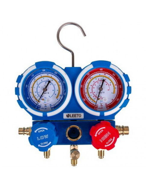 Манометричний колектор 2-вентильний LMG-2-R134a LEETO + шланги 3шт.x1200mm + автомуфти (R134a)
