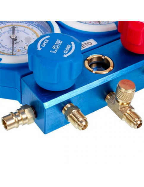 Манометричний колектор 2-вентильний LMG-2-R134a LEETO + шланги 3шт.x1200mm + автомуфти (R134a)