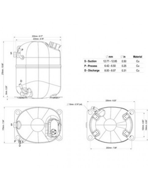 Компресор для холодильника EMBRACO ASPERA NJ9238GS R404a 2721W (з пусковим реле 3PHASE)