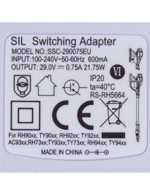 Адаптер SSC-290075EU 750mA для акумуляторного пилососа Rowenta RS-RH5664