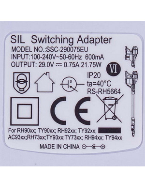 Адаптер SSC-290075EU 750mA для акумуляторного пилососа Rowenta RS-RH5664