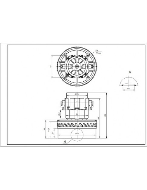 Двигун для мийного пилососа VAC057UN SKL Д=144/79 мм В=69/169 мм 1000 Вт