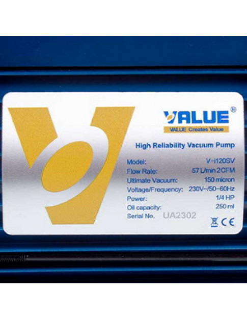 Вакуумный насос с манометром Value VI-120-SV (1 ступень/57 л/мин) Вакуумный насос с манометром Value VI-120-SV (1 ступень/57 л/мин)