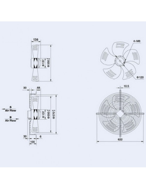 Осьовий вентилятор Weiguang YWF4D-550S-137/50-G 380V 1300rpm 8720 м3/час