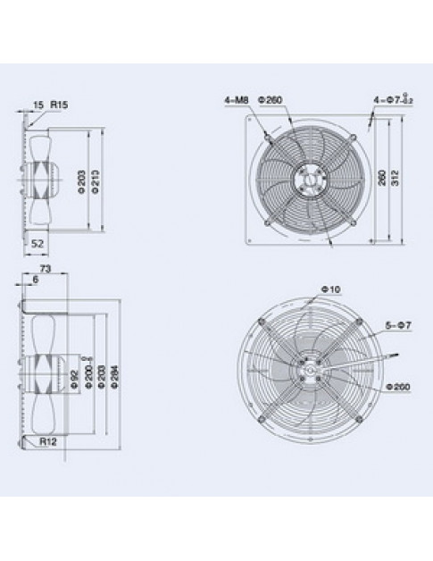 Осьовий вентилятор Weiguang YWF2E-200-B-92/15-G 220V 2300rpm 780 м3/год