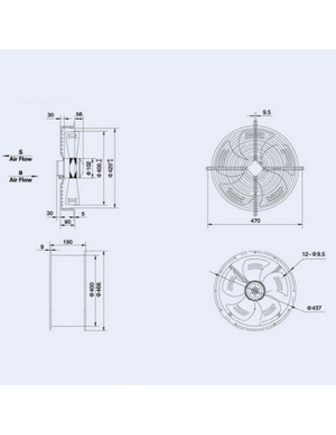 Осьовий вентилятор Weiguang YWF4D-400S-102/47-G (трифазний) 380V 1380/1520rpm 3400 м3/год