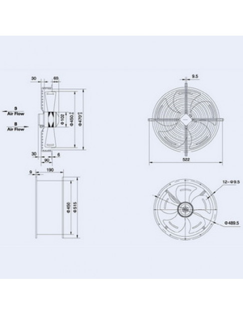 Осьовий вентилятор Weiguang YWF4D-450S-102/60-G 380V 1350rpm 4800 м3/год Осьовий вентилятор Weiguang YWF4D-450S-102/60-G 380V 1350rpm 4800 м3/год